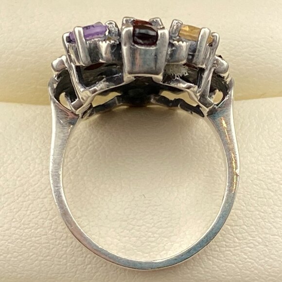 Heart Shaped Multi Gemstone Garnet Citrine Amethyst Sterling Silver Ring Sz. 5 - Picture 5 of 15